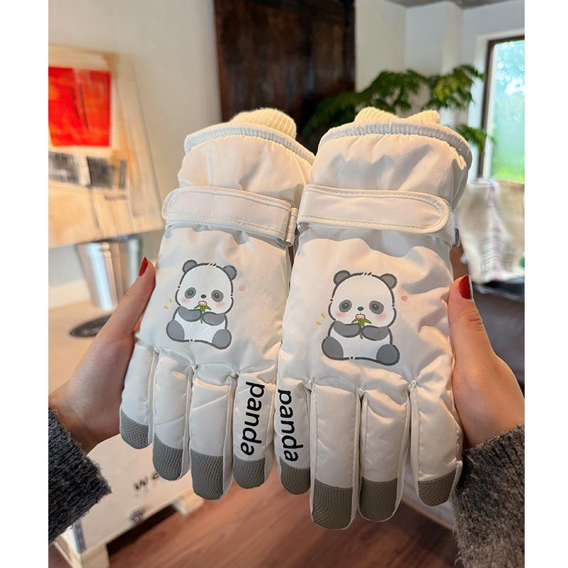 Winter children s red panda cartoon gloves ski cold-proof women s velvet warm waterproof riding gloves