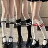 Japanese JK Knee High Socks Kawaii Striped Black White Cotton Long Tube Stockings for Women Girls Students Fashion Leg Warmers