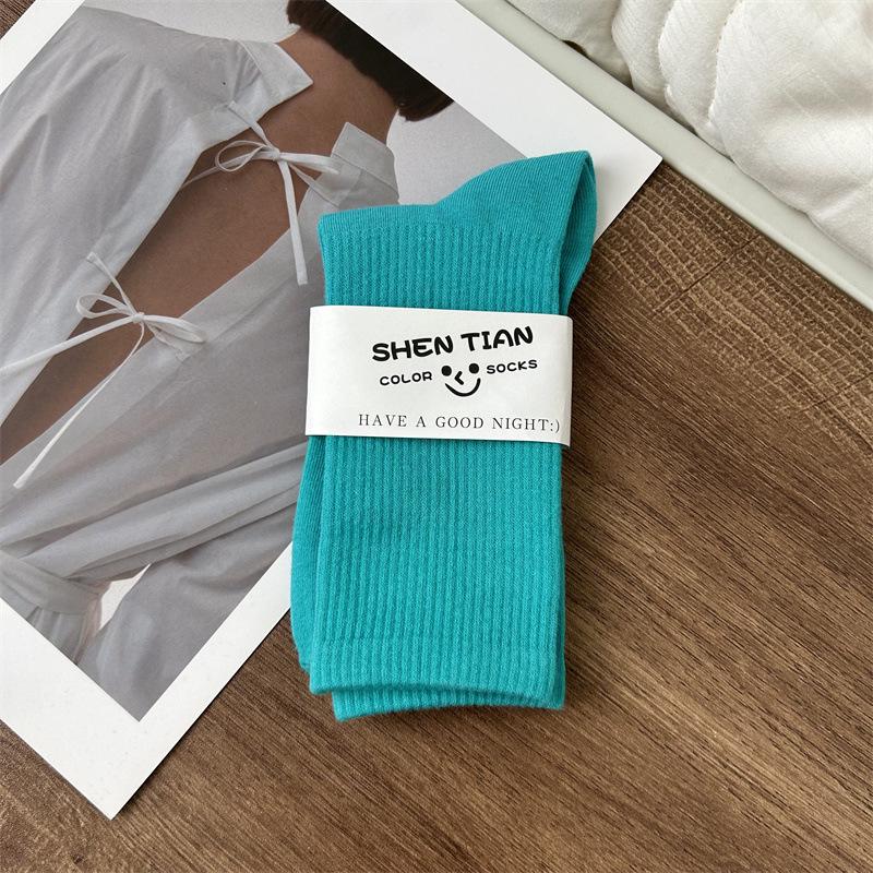 Women's Colorful Mid-Tube Socks In Violet, Orange, Rose, and Red for Modern Dance with Shark Print