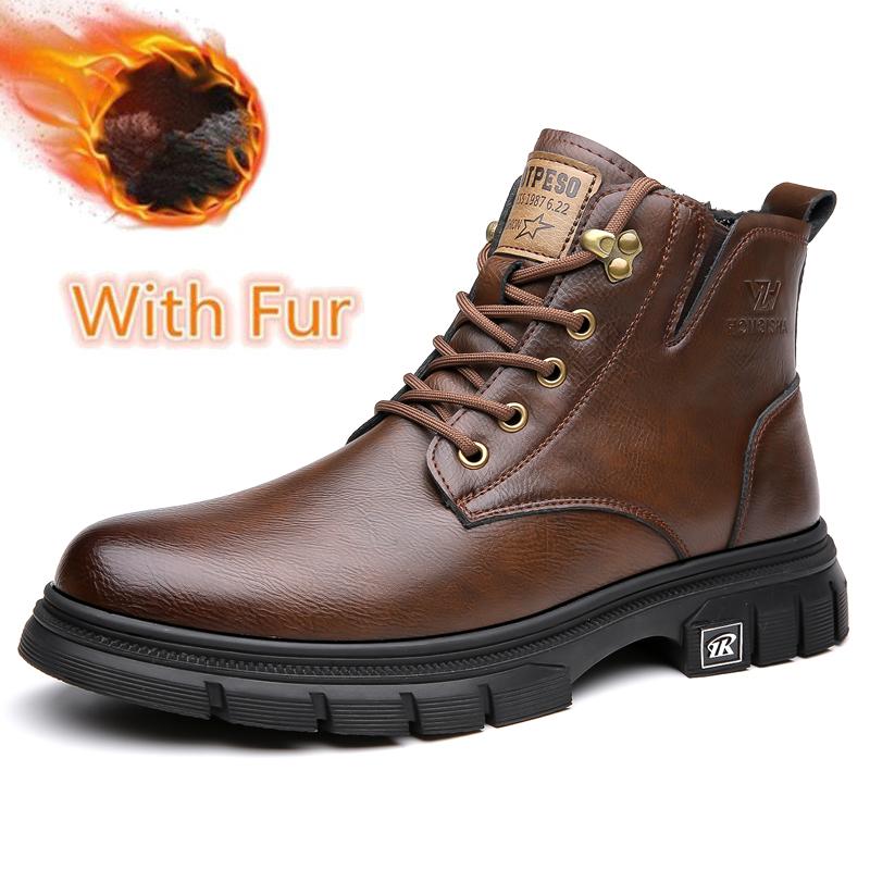

Модные теплые плюшевые меховые зимние ботинки для мужчин, модные брендовые ботинки на шнуровке, высокие мужские ботинки, простые нескользящие мужские мотоциклетные ботинки 44