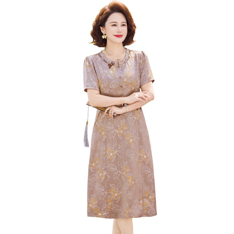 2026 Summer Fashion Slimming Dress for Mom: Elegant Chinese Style for Middle-aged Women