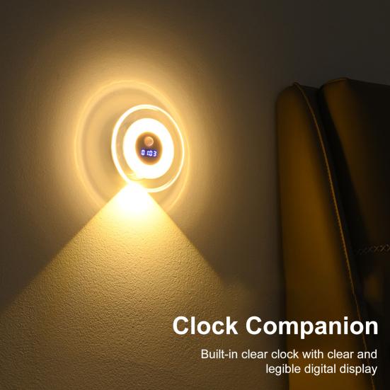 LED Motion Sensor Night Light with Digital Clock 3 Color Temperatures Stepless Dimming Motion Activated Night Lamp