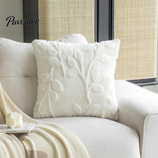 Anti-static Pillowcase Plush Jacquard Pillow Cover, 3D Embossed Solid Color Cushion Case, 17.7 x17.7 Inch Anti-Static Soft Throw Modern Cozy