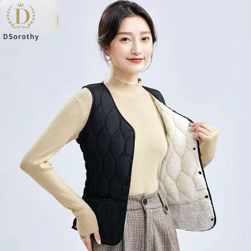 

Женская куртка из хлопка с подкладкой, безрукавка, короткий утолщенный топ из овечьего пуха, однотонный повседневный пиджак, облегающая одежда на осень-зиму XS чёрный