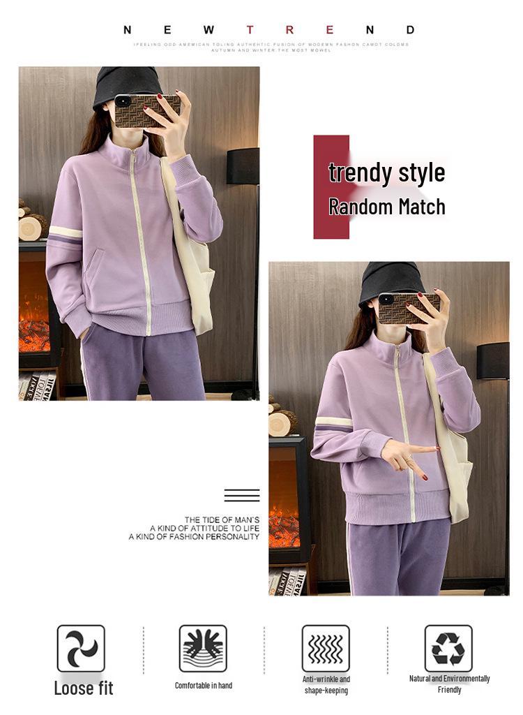 Winter Women's Fleece-Lined Slim Fit Cardigan & Joggers Fitness Set