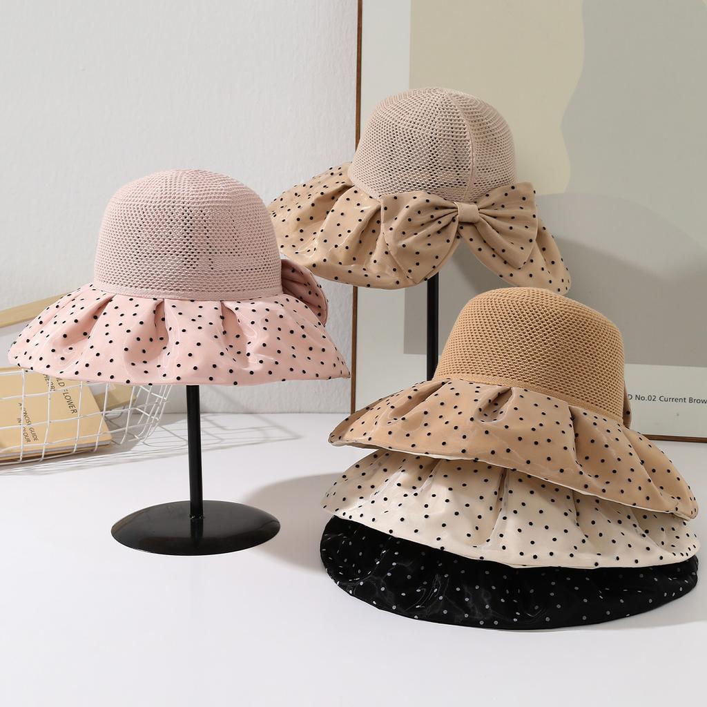 Spring and summer new fashion polka dot big edge sunshade women's bucket hat vacation face cover sun protection hat outdoor leisure sun hat
