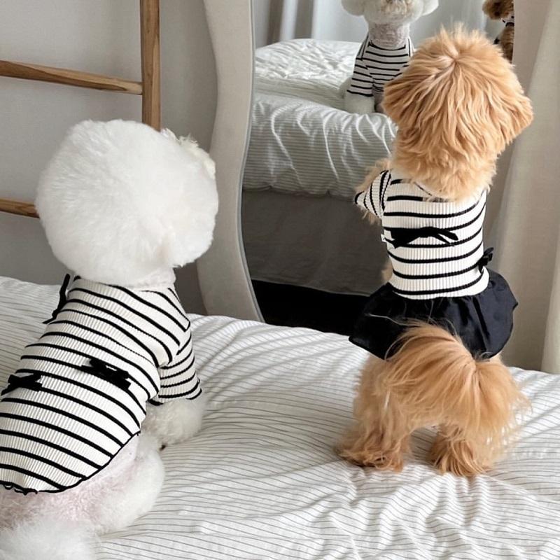Striped Dog Vest Pet Dog Dress Dog Clothes for Small Dogs Chihuahua Bichon French Bulldog Bow Dog T Shirt Puppy Skirt