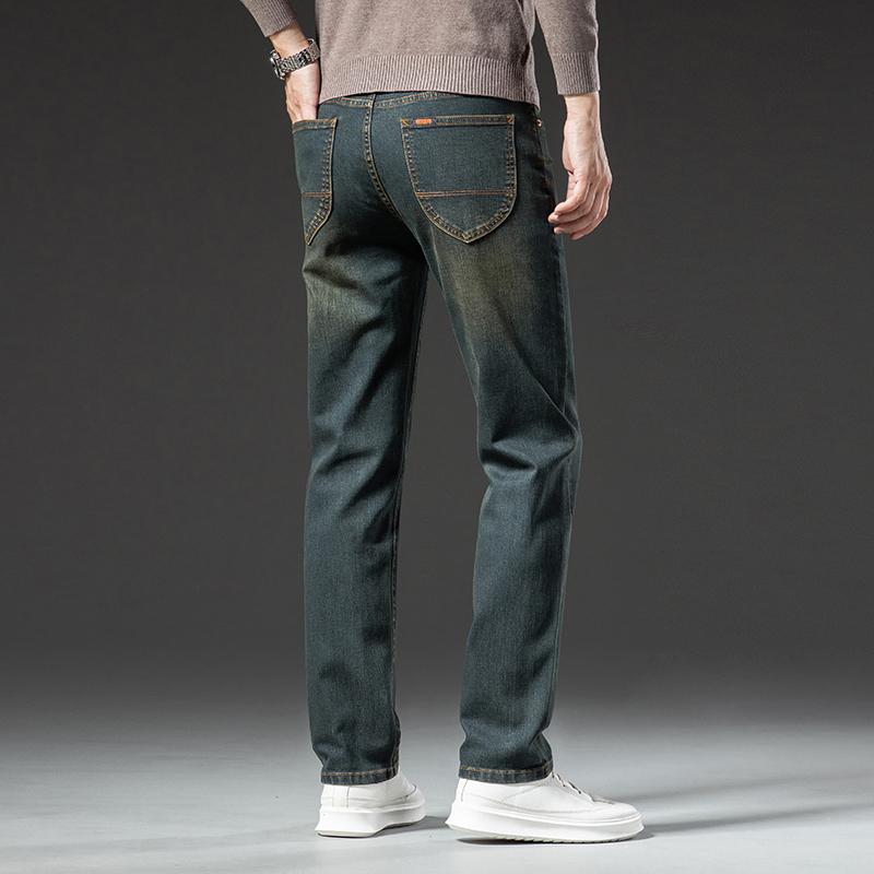 Winter Jeans Men's Warm Fleece Thickened Elastic Denim Pants Fashion Straight Elastic Retro Plush Velvet Pants