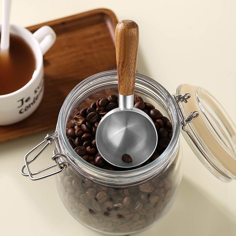 Walnut Wood Coffee Scoop Stainless Steel Long Handle Measuring Spoon For Coffee Tablespoon Kitchen Tool Cafe Accessories
