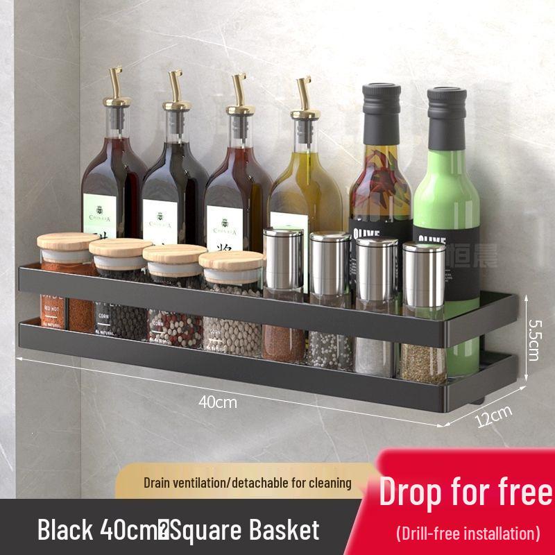 Wall-Mounted Multi-Tier Kitchen Storage Rack, No-Punch Design, for Seasoning and Refrigerator Side Organization
