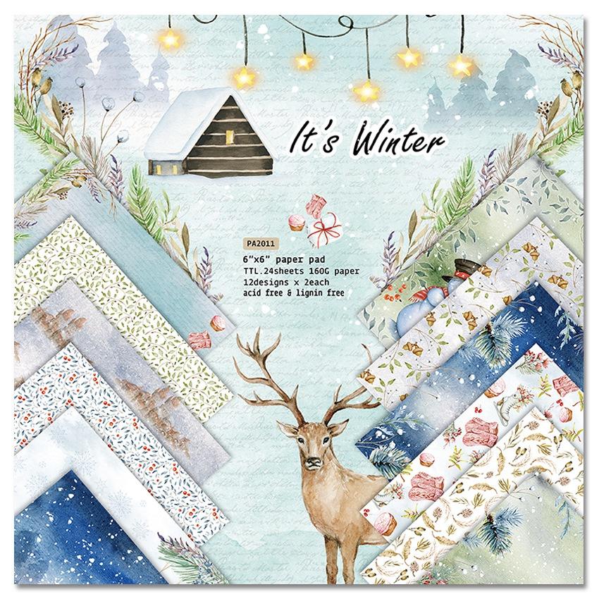 24 Fogli Di Carta Scrapbooking A Tema Natalizio 15,2 Cm - Double Face Con Pupazzo Di Neve - Per Album E DIY