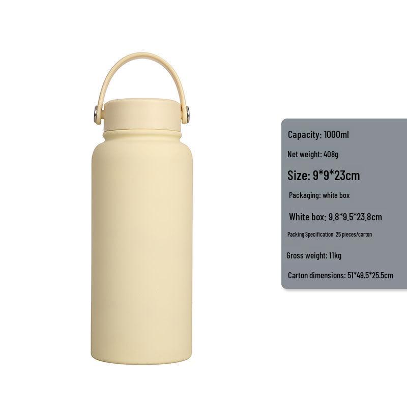 1L Large Capacity Wide Mouth Rubber Paint Thermos Cup - Easy To Clean, American Style, Fashionable Student Water Bottle