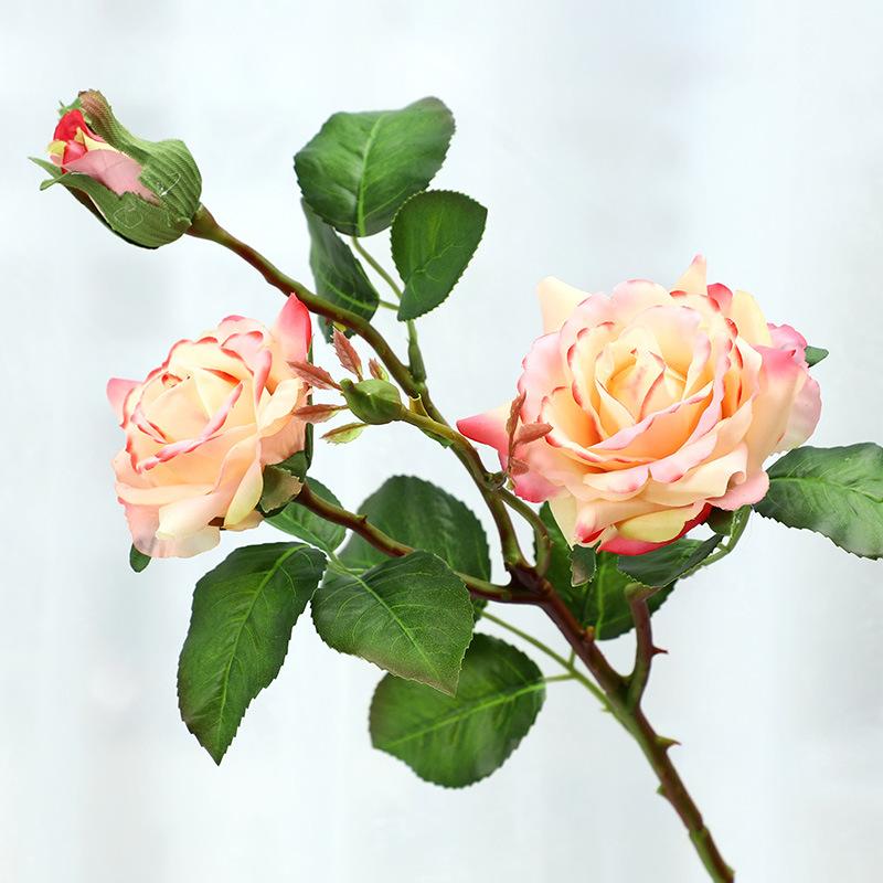 

Почувствуйте влажность имитация 3 головок розы имитация цветов украшение для гостиной дома искусственные цветы розовый