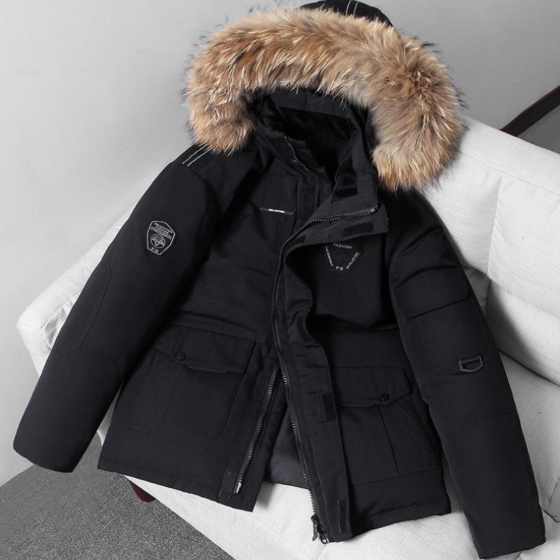 Down Jacket Men and Women Couples Korean Parker Tooling Pockets Plus Velvet Thick Winter Jacket Fluffy Fur Collar Jacket