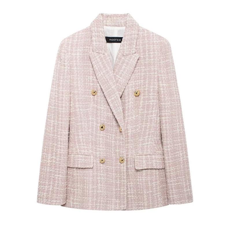 Autumn Double-Breasted Textured Office Jacket - Women's Fashion Suit with Small Fragrance Style