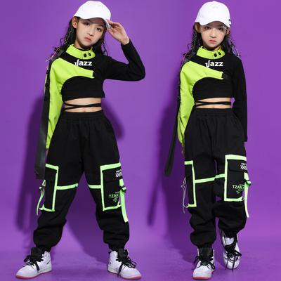 Roupa de Dança Hip Hop para Meninas Top Curto + Manga Curta + Calças Elásticas Conjunto de Roupa Esportiva de 3 Peças