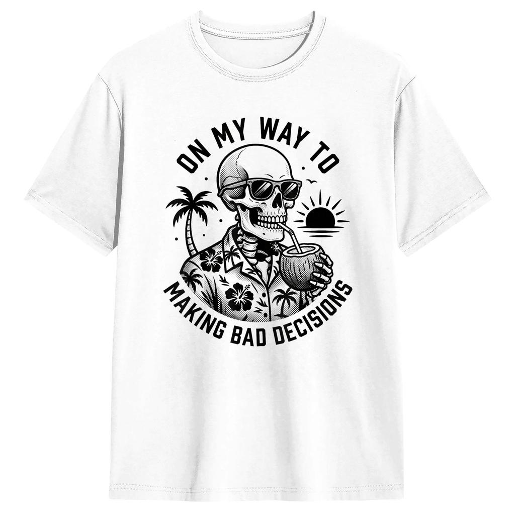 Auf dem Weg zu schlechten Entscheidungen Skelett T-Shirt Unisex Neuheit Baumwoll-T-Shirts Rundhals Kurzarm T-Shirt Große Größen Oberteile