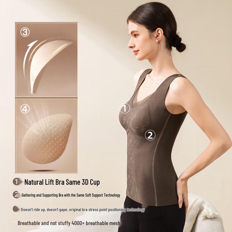 Tingmei Women's Seamless Thermal Base Layer Vest with Built-in Bra