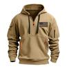 Men Spring Fall Fitness Hoodie with Zipper Decor Plush-lined Hooded Multi Pockets