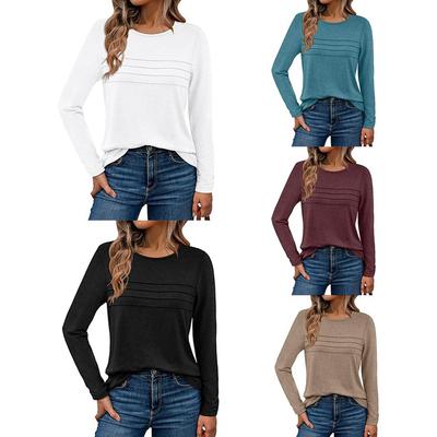 Women Solid Color Crew Neck Sweatshirt Casual Long Sleeve Top