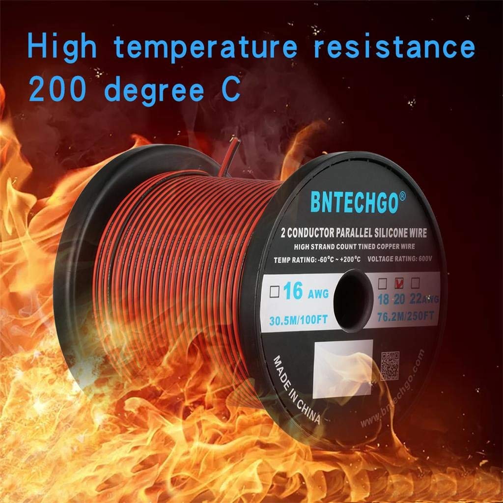 BNTECHGO 20 Gauge Parallel Silicone Wire 20AWG Parallel Silicone Thin Wire Super Flexible Separable Silicone Cable Wire Long Lasting Red and Black