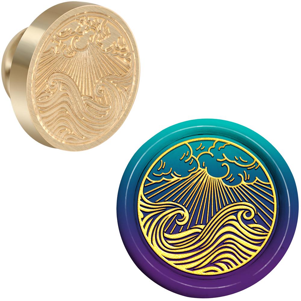 Marine Life Theme Wax Seal Stamp Retro Sealing Wax Stamp Dolphin, Wave Pattern Removable Brass Head for Envelope Card Package