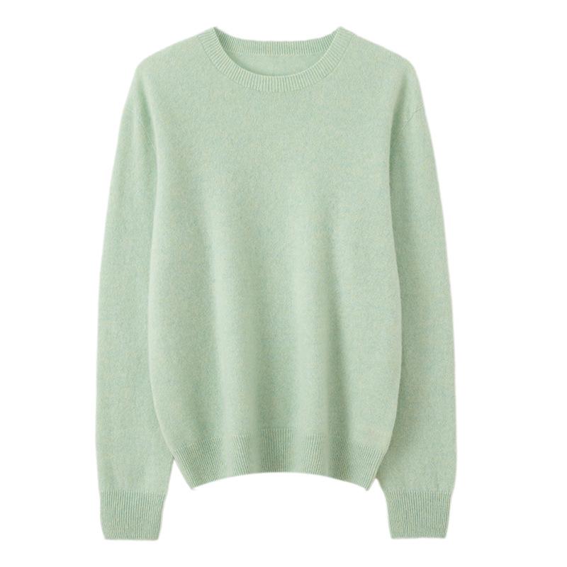 Women's Round Neck Cashmere Sweater - 100% Knit, Versatile Long Sleeve for Autumn/Winter Business Casual