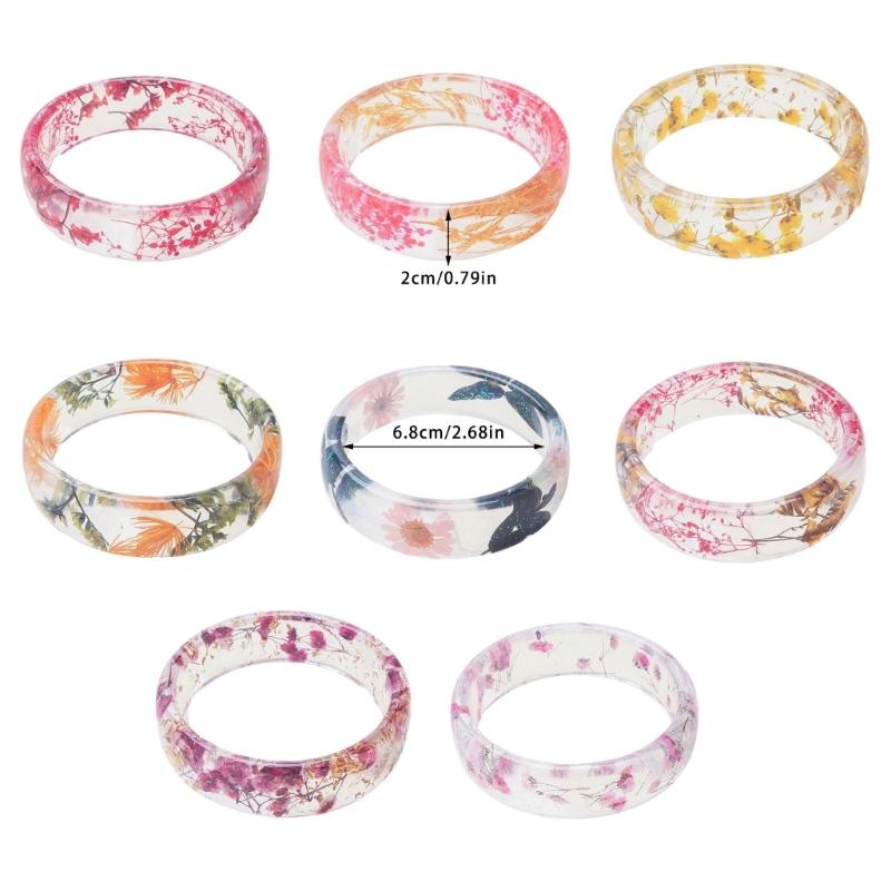 Elegant Resin Bangle With Preserved Flowers Comfortable Dried Flower Wristband For Women Fashion Jewelry Gift
