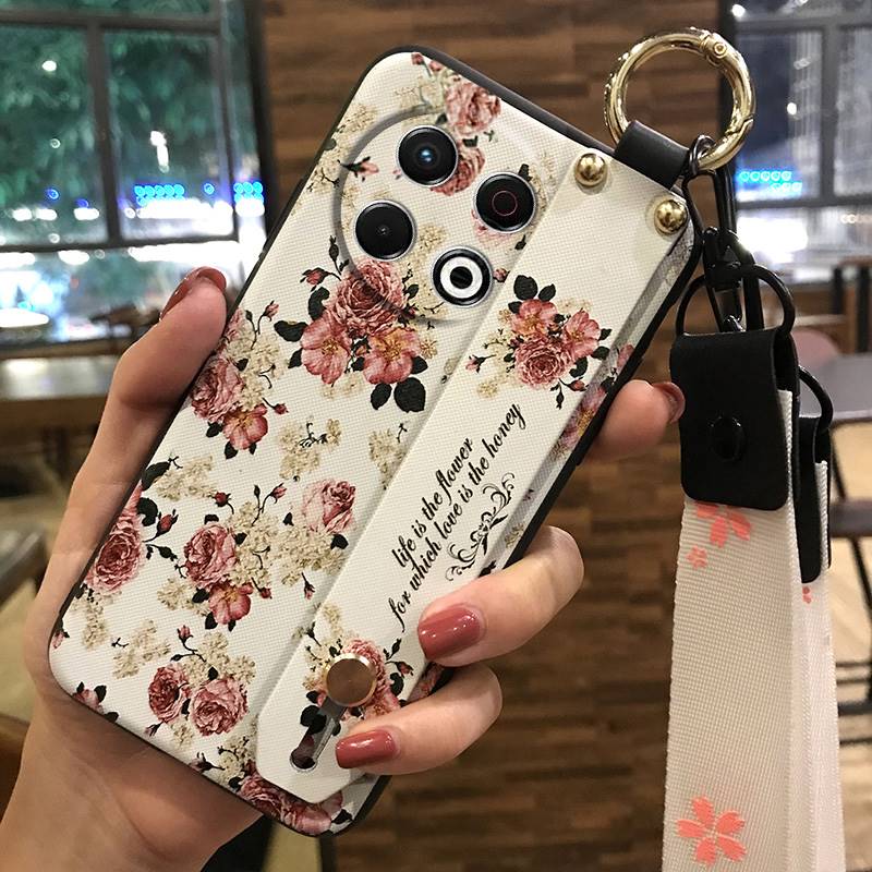 Protective Flower Phone Case For Tecno Spark30 Pro 4G/KL7 Kickstand Dirt-resistant Phone Holder Wrist Strap Back Cover
