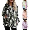 Fashion Women's Winter Casual Loose Print Plush Long Sleeve Pocket Drawstring Hooded Jacket