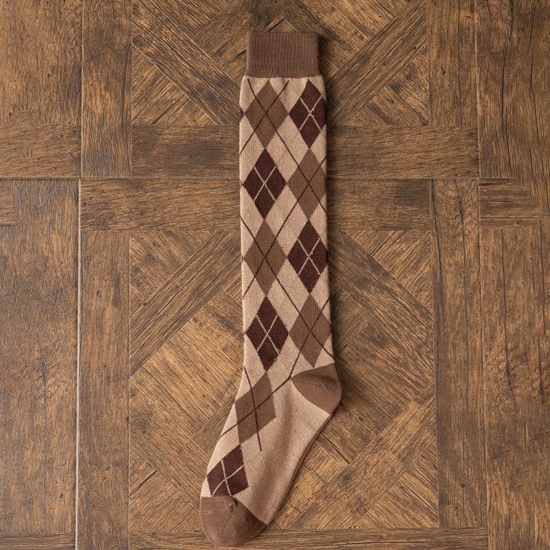 Colorful Spring Pattern ins fashion Diamond plaid Knee socks women Party Queen knee-high stockings Over Knee long ladies girls