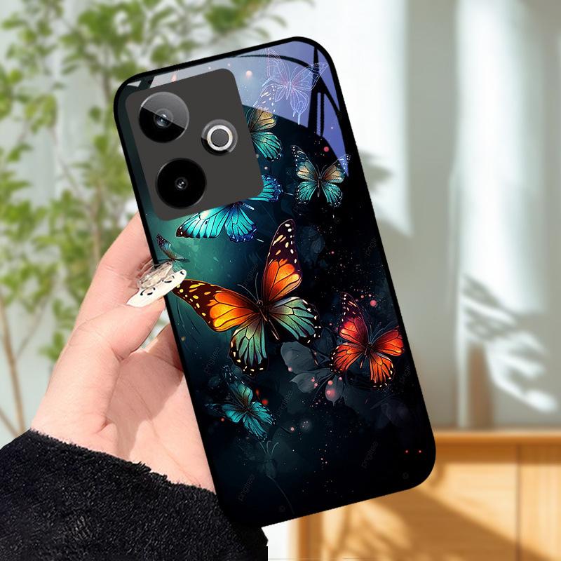 Für Realme GT7 5G Hülle Luxus Malerei Cover Gehärtetes Glas Handyhülle Für Realme GT 7 Fundas Harte PC Stoßfeste Schale Bumper