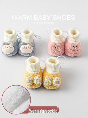 Warm Lambswool Fleece Baby Prewalker Shoes - Non-Slip, Thickened for Autumn/Winter
