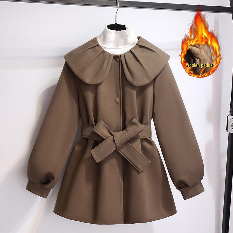 Women's French-Style Doll Collar Windbreaker: Waist-Cinched Wool Padded Coat for Late Autumn & Early Winter 2026.