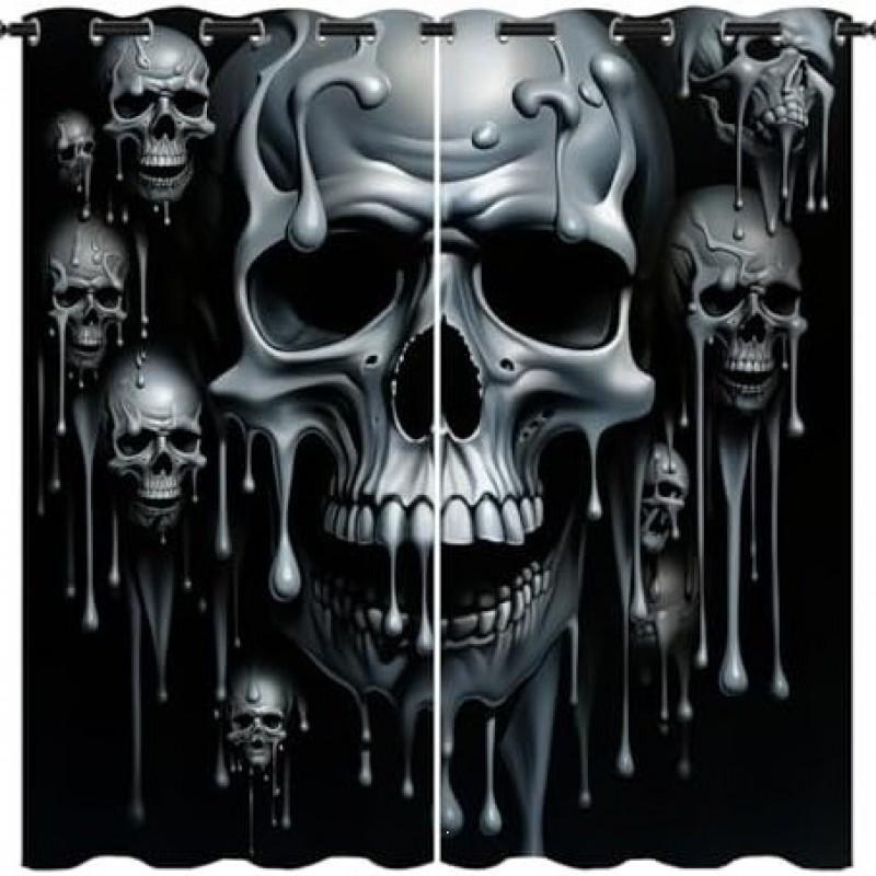 Halloween Decorative Blackout Curtains Living Room Bedroom Gothic Skull Ghost Theme Window Drapes
