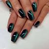 24PCS Emerald Green Cat Eye Effect Square Press-On Nails, Medium Length, Glossy Finish Fake Nail Set