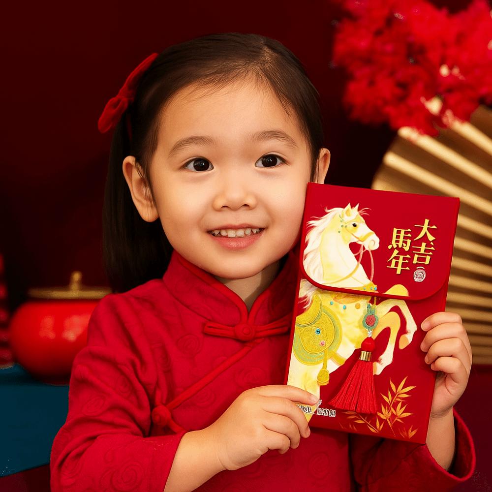 Pferd Brokat Stickerei Chinesisches Neujahr Roter Umschlag Gott des Reichtums Rote Tasche Geschenk für Kinder