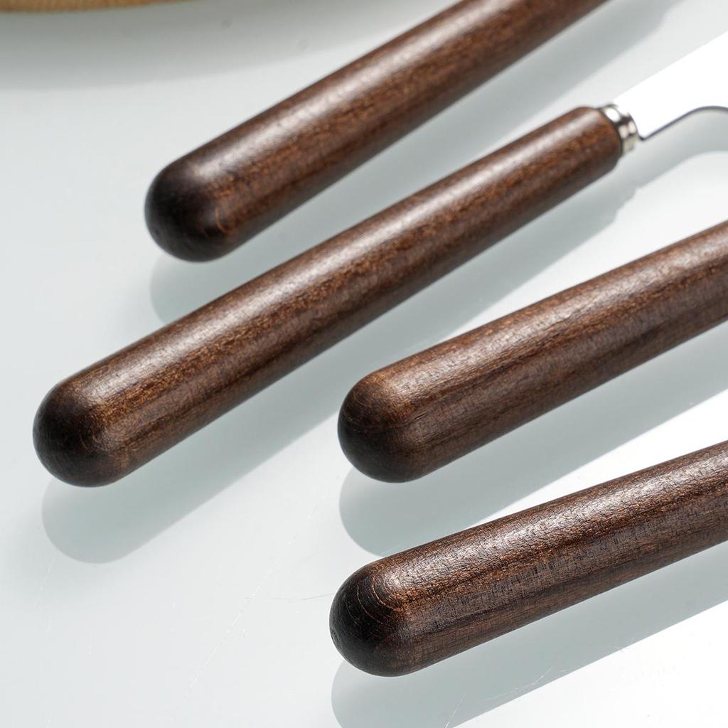 Retro Wooden Handle Walnut 304 Stainless Steel Cutlery Set: Dessert Spoons, Forks, and Slim Waist Steak Knives