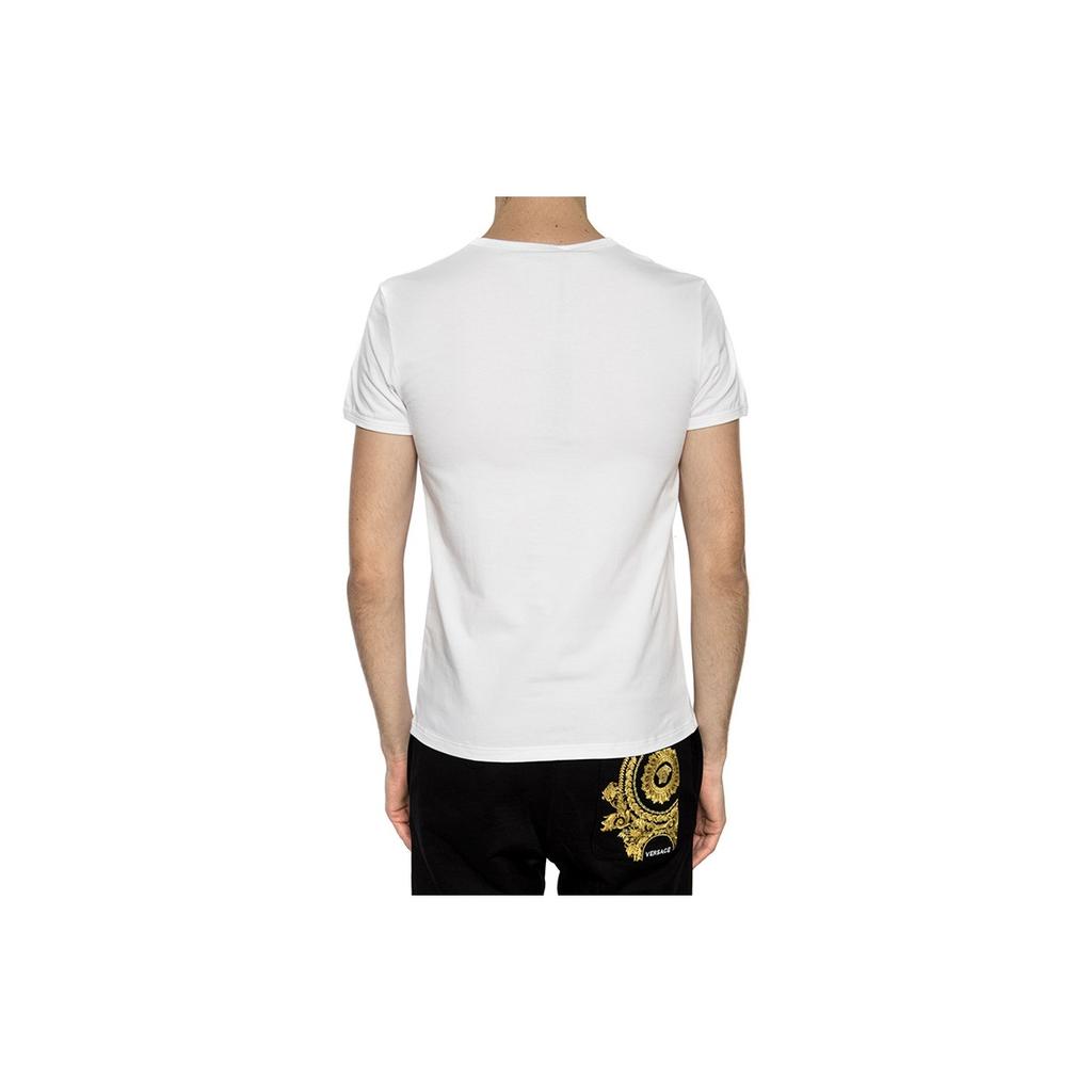 Versace Plain Logo Print V-Neck Short Sleeve T-Shirt Men Tops White AUU01004-A232741-A1001
