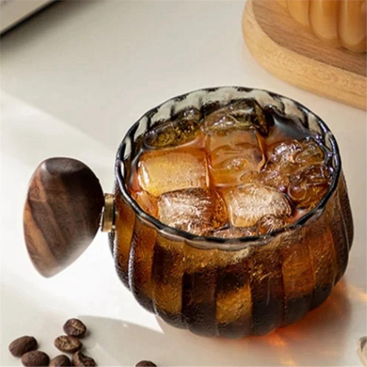 

Stripe Heat- High Silicon Glass Coffee Mug with Wooden Handle Ice American Latte Cup Milk Tea Cup China Mainland