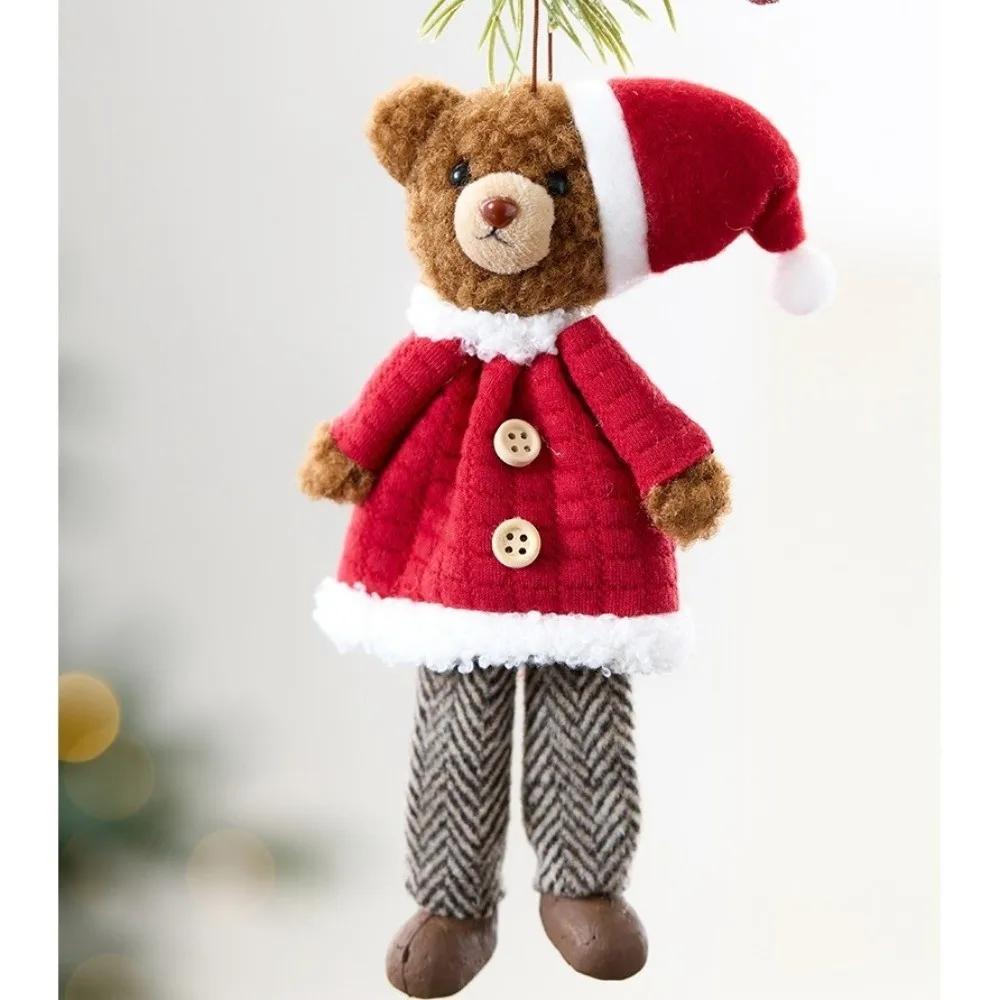 Cute Bear Doll Ornaments Fabric Animal Pendants Christmas Tree Hanging Ornaments Christmas Gift Doll Decorations
