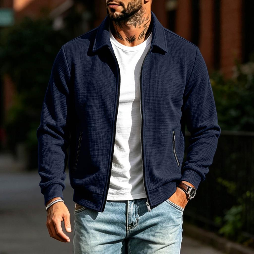 Men's Casual Color Zip-Up Cardigan Jacket for Everyday Wear