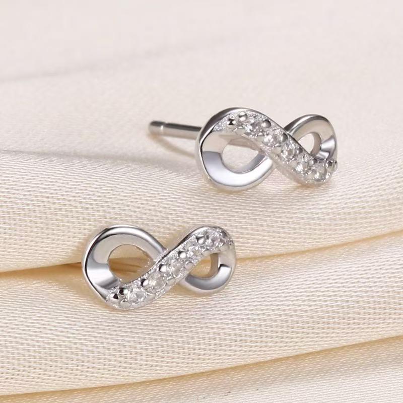 Infinity Zircon Stud Earrings: Korean Japanese Fashion, 8-Shape Symbol, Simple and Elegant Design