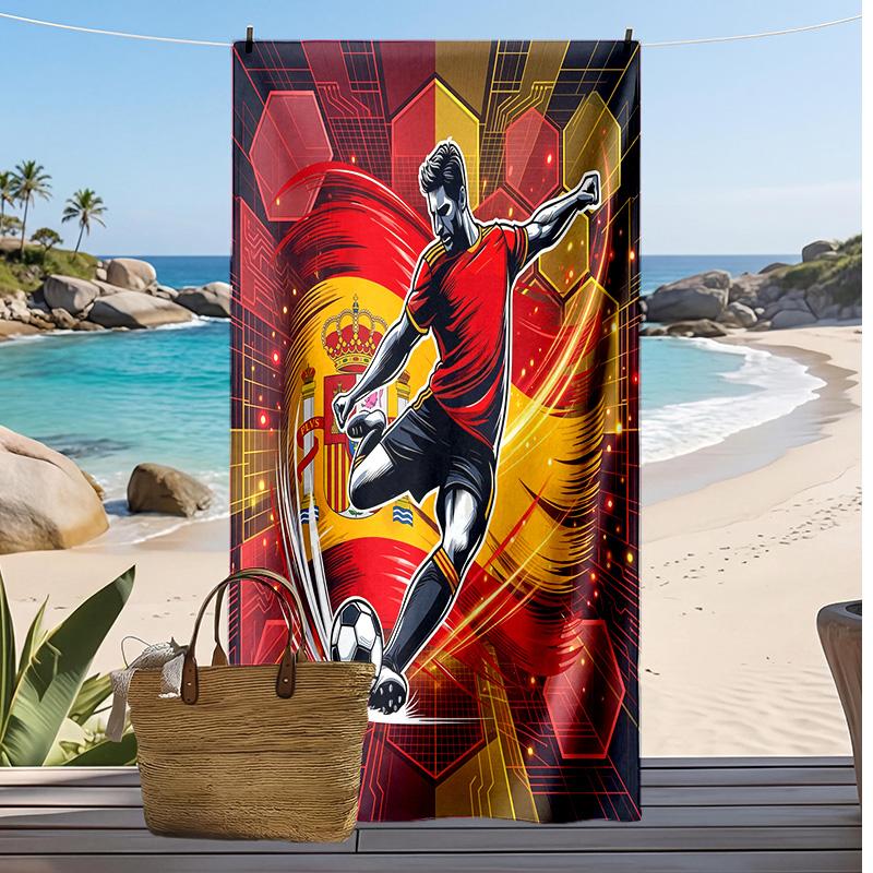 Spain Football Print Beach Towel Quick Dry Super Absorbent Soft Bath Towel for Swimming Beach Travel Fan Souvenir Gift