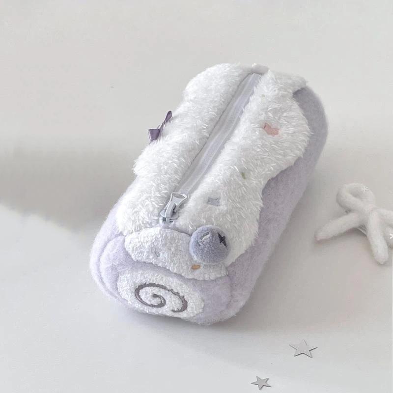 Cute Kawaii Roll Cake Plush Desktop Large Capacity Storage Pencil Case Zipper Pouch Cosmetic Bag Girl Student Gift