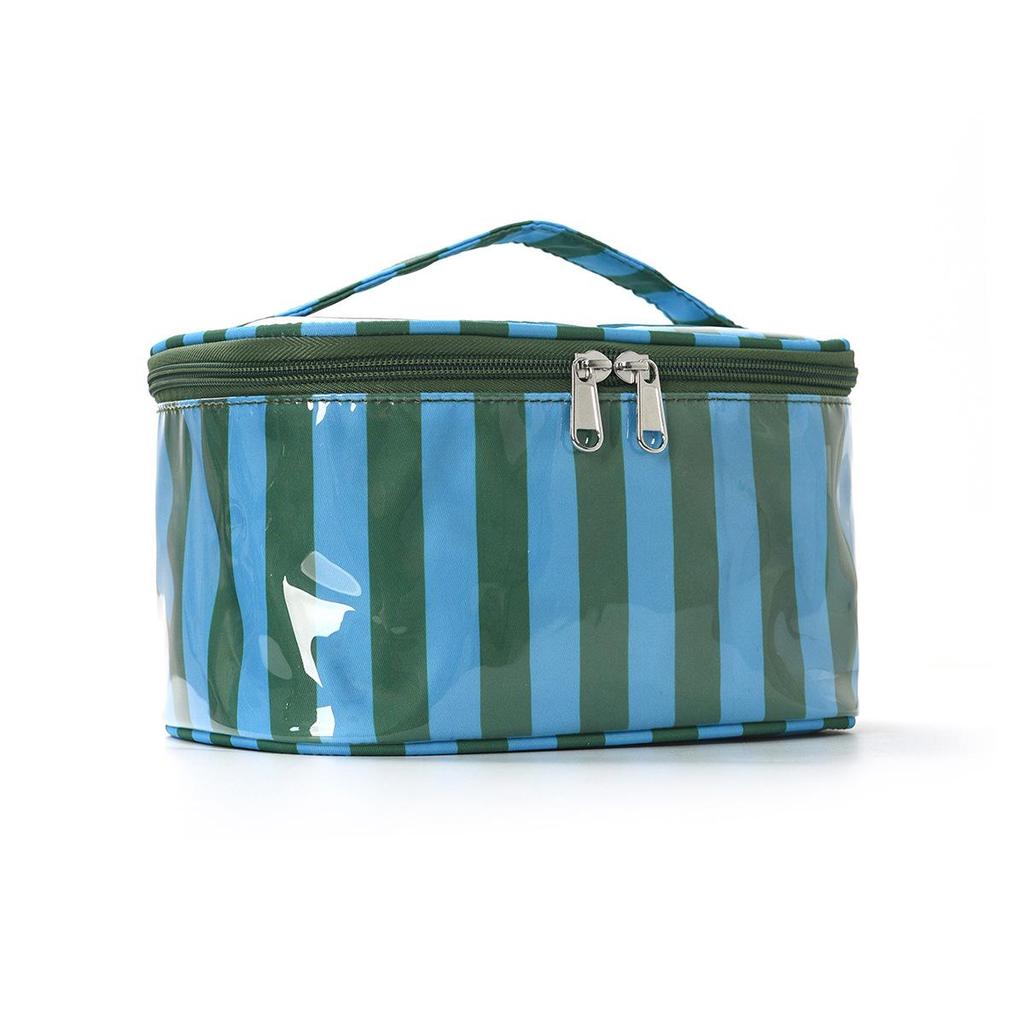 Color-Block Striped Makeup Bag: Large, Waterproof PVC Toiletry and Travel Storage Bag