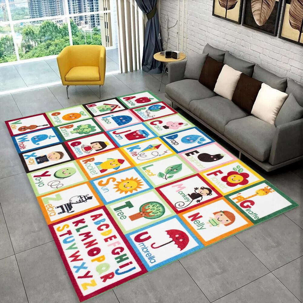 Alfombra con alfabeto de dibujos animados ABC para niños gateando, para sala de juegos, educación temprana, para sala de estar, dormitorio, sofá, antideslizante.