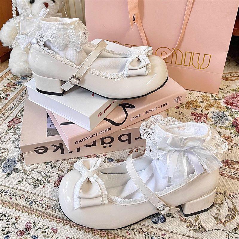 Cream Ice Cream Small Leather Shoes Women's New Thick-soled Sweet Japanese Jk Bow Mary Jane Shoes