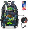 Plants vs Zombies USB-Kopfhörer Rucksack für Teenager Schüler Freizeit Reise Tagesrucksack Große Kapazität Laptop Tasche
