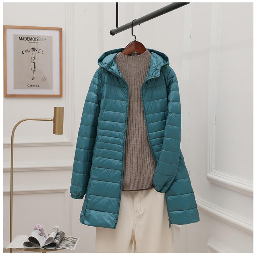 Women's Lightweight Hooded Down Jacket - Mid-Length Slim Fit Lightweight Fall/Winter Lightweight Plus Size Coat